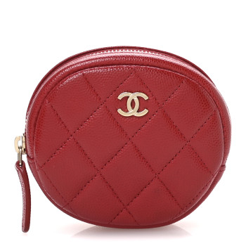 CHANEL Caviar Quilted Zip Around Classic Coin Purse Red