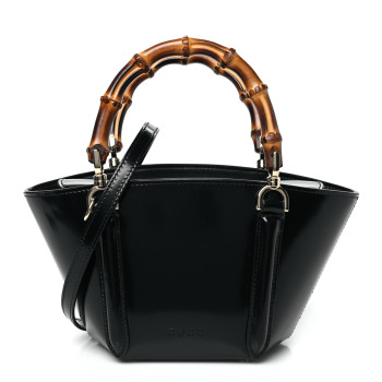 GUCCI Patent Bamboo Basket Bag Black