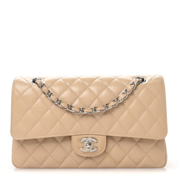 CHANEL Caviar Quilted Medium Double Flap Beige