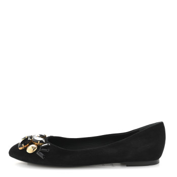 LOUIS VUITTON Suede Embellished Ballet Flats 39.5 Black