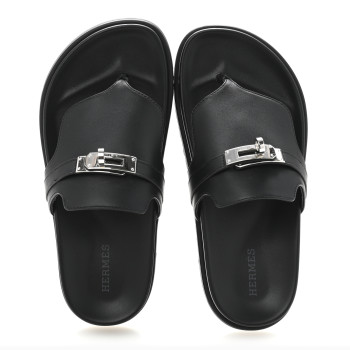 HERMES Calfskin Womens Empire Sandals 35 Black
