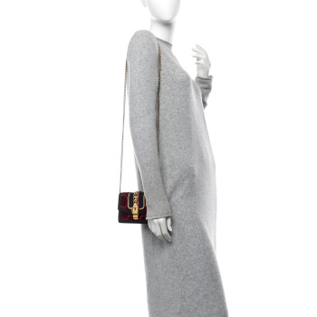 GUCCI Velvet GG Monogram Super Mini Sylvie Chain Shoulder Bag Red Cipria Black