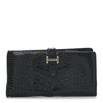 HERMES Shiny Alligator Bearn Gusset Wallet Black