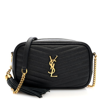 SAINT LAURENT Grain De Poudre Matelasse Monogram Mini Lou Camera Bag Black