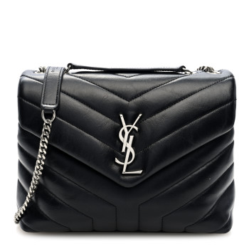 SAINT LAURENT Calfskin Y Quilted Monogram Small Loulou Chain Satchel Black