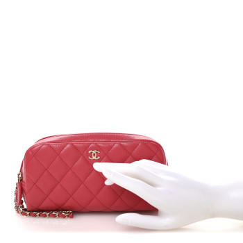 CHANEL Caviar Quilted Toiletry Case With Chain Dark Pink