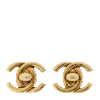 CHANEL Metal CC Turnlock Clip On Earrings Gold