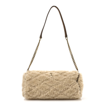 SAINT LAURENT Shearling Monogram Mini Sade Tube Bag Natural