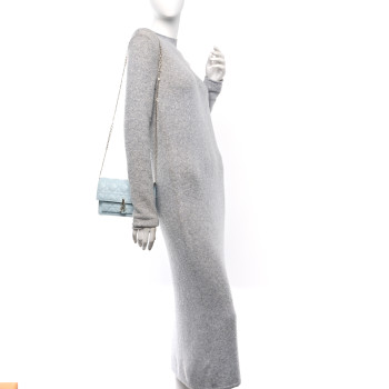 CHRISTIAN DIOR Lambskin Cannage Lady Dior Chain Pouch Light Blue