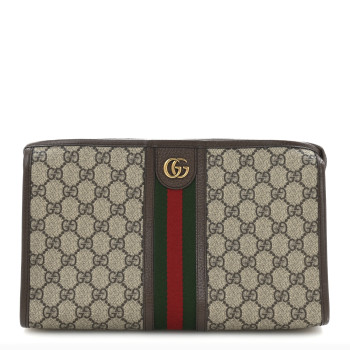 GUCCI GG Supreme Monogram Web Ophidia GG Toiletry Case Beige New Acero