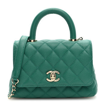 CHANEL Caviar Quilted Extra Mini Coco Handle Flap Green