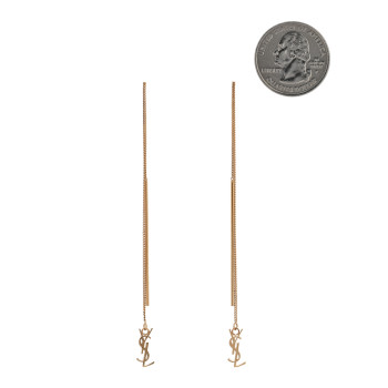 SAINT LAURENT Metal Monogram Pendant Threader Earrings Gold