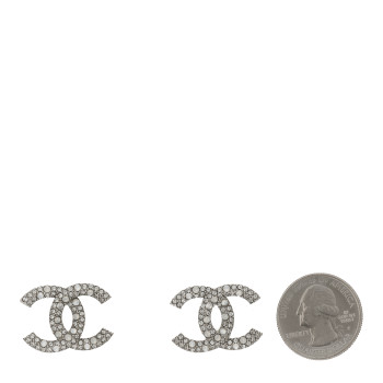 CHANEL Crystal Large CC Earrings Silver