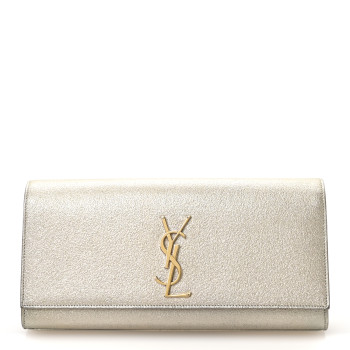 SAINT LAURENT Metallic Textured Calfskin Classic Monogram Cassandre Clutch Pale Gold