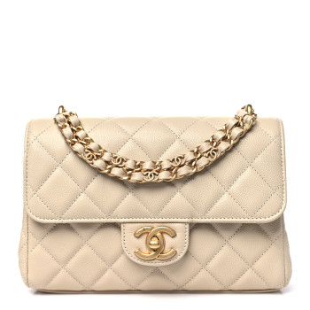 CHANEL Caviar Quilted Small Coco First Flap Beige