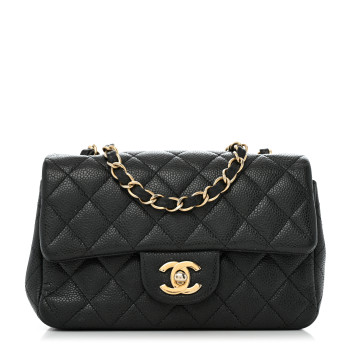 CHANEL Metallic Caviar Quilted Mini Rectangular Flap Black