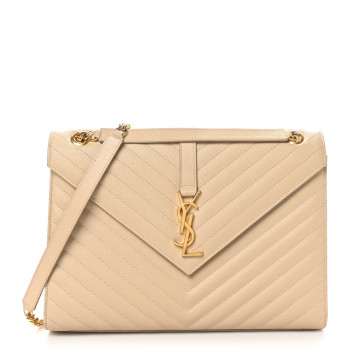 SAINT LAURENT Grain De Poudre Matelasse Chevron Large Monogram Satchel Nude Powder