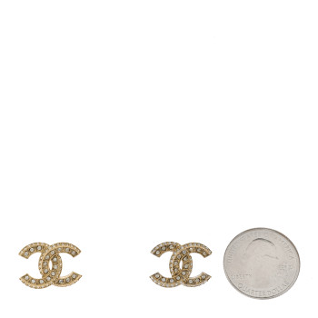CHANEL Crystal Timeless CC Earrings Light Gold
