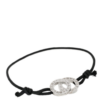 BULGARI Sterling Silver BVLGARI BVLGARI Interlocking Circles Adjustable Cord Bracelet Black