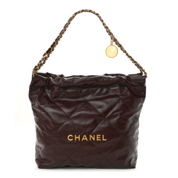 CHANEL Shiny Calfskin Quilted Small Chanel 22 Dark Brown