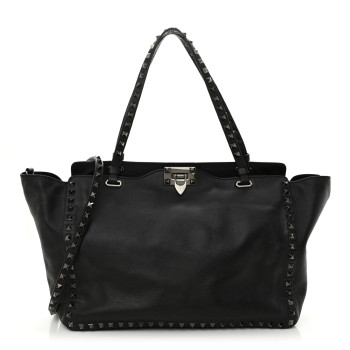 VALENTINO GARAVANI Vitello Medium Rockstud Tote Black