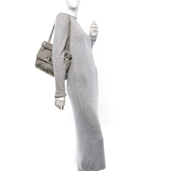 VALENTINO GARAVANI Metallic Lurex Knit Large Roman Stud Shoulder Bag Silver