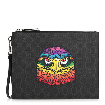 GUCCI GG Supreme Monogram Rainbow Eagle Documents Holder Black Grey Multicolor
