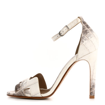 HERMES Matte Niloticus Crocodile Himalaya Premiere 105 Sandals 35.5 White