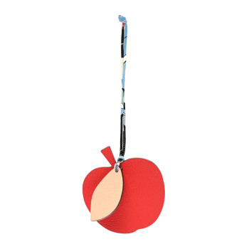 HERMES Taurillon Clemence Chevre Mysore Silk Petit H Apple Leaf Bag Charm Rouge Multicolor