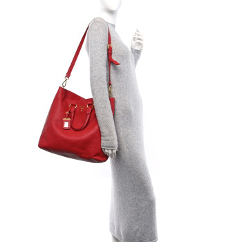 PRADA Vitello Daino Shopping Tote Fuoco