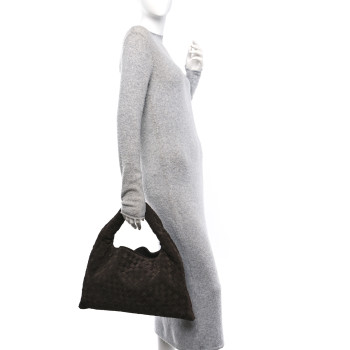 BOTTEGA VENETA Suede Intrecciato Medium Hop Fondant