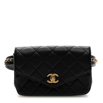 CHANEL Calfskin Quilted Flap Waist Bag Black