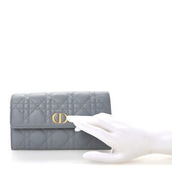 CHRISTIAN DIOR Supple Calfskin Cannage Caro Wallet Blue