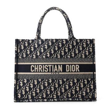 CHRISTIAN DIOR Oblique Medium Book Tote Blue Multicolor