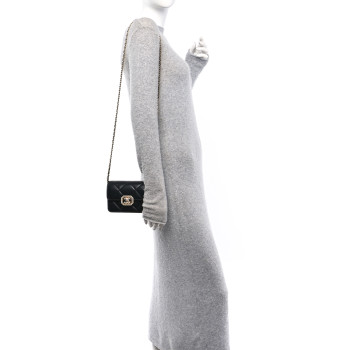CHANEL Calfskin Strass Quilted Clutch With Chain Flap Black
