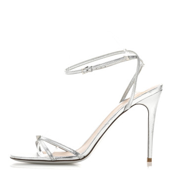 VALENTINO GARAVANI Metallic Calfskin Strappy Ankle Strap Sandals 39 Silver