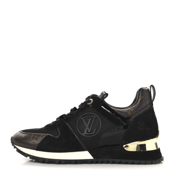 LOUIS VUITTON Suede Monogram Run Away Sneakers 37 Black