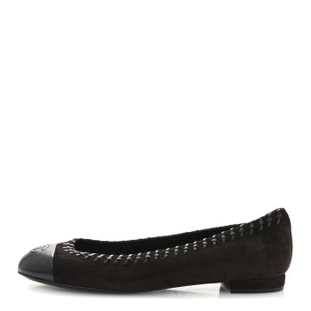 CHANEL Suede Lambskin CC Cap Toe Stitched Flats 40 Brown