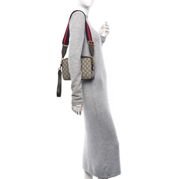 GUCCI GG Supreme Monogram Textured Dollar Calfskin Web Ophidia Wristlet Shoulder Bag Beige Ebony New Acero