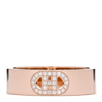 HERMES 18K Rose Gold Diamond PM H D'Ancre Ring 55 7.25