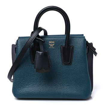 MCM Grained Calfskin Mini Milla Tote Vega Green