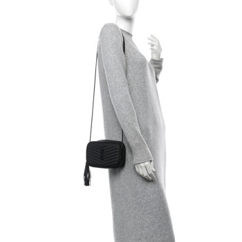 SAINT LAURENT Grain De Poudre Matelasse Monochrome Monogram Mini Lou Camera Bag Black