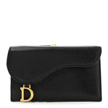 CHRISTIAN DIOR Goatskin Saddle Card Holder Black