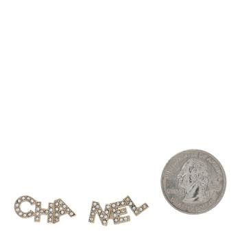 CHANEL Crystal Cha-Nel Logo Earrings Gold