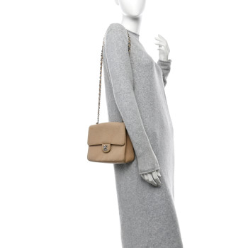 CHANEL Jersey Quilted Medium Single Flap Beige