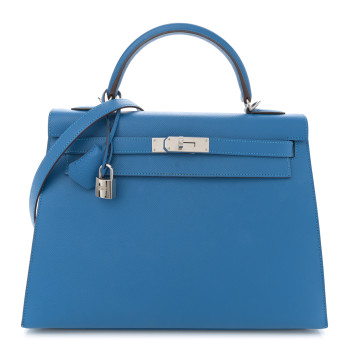 HERMES Epsom Kelly Sellier 32 Bleu Frida