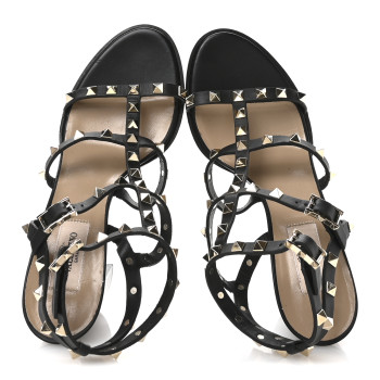 VALENTINO GARAVANI Calfskin Rockstud 60mm City Sandals 39 Black