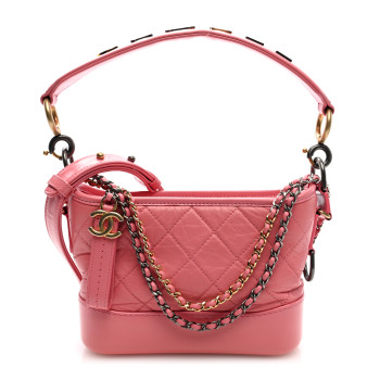 CHANEL Aged Calfskin Quilted Small Gabrielle Logo Hobo Rose