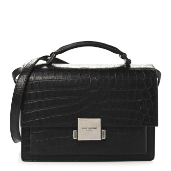 SAINT LAURENT Calfskin Crocodile Embossed Medium Bellechasse Satchel Matte Black