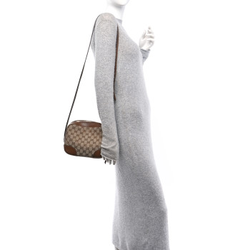 GUCCI Monogram Mini Bree Messenger Bag Beige Tabacco